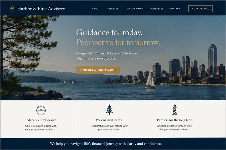 Harbor and Pine Advisory homepage concept