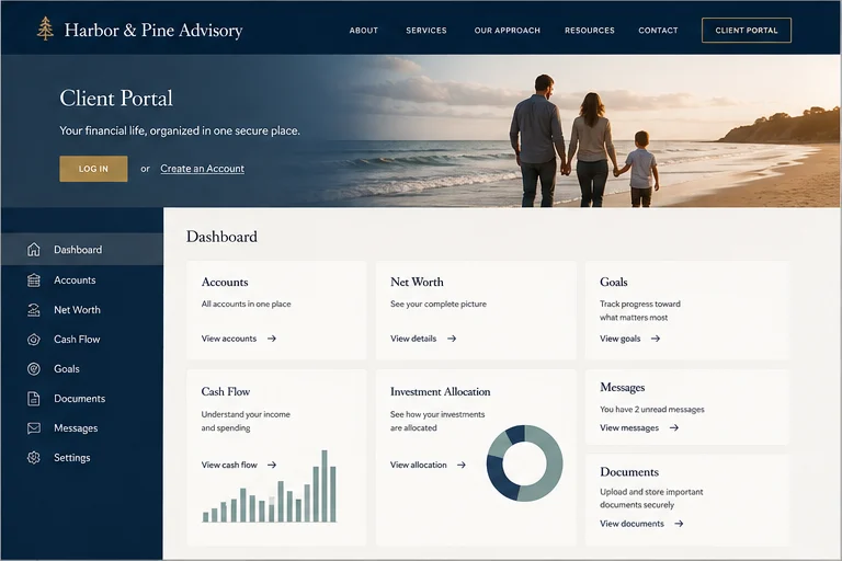 Harbor and Pine client portal website concept