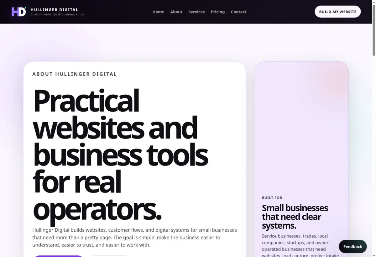 Hullinger Digital public About website page