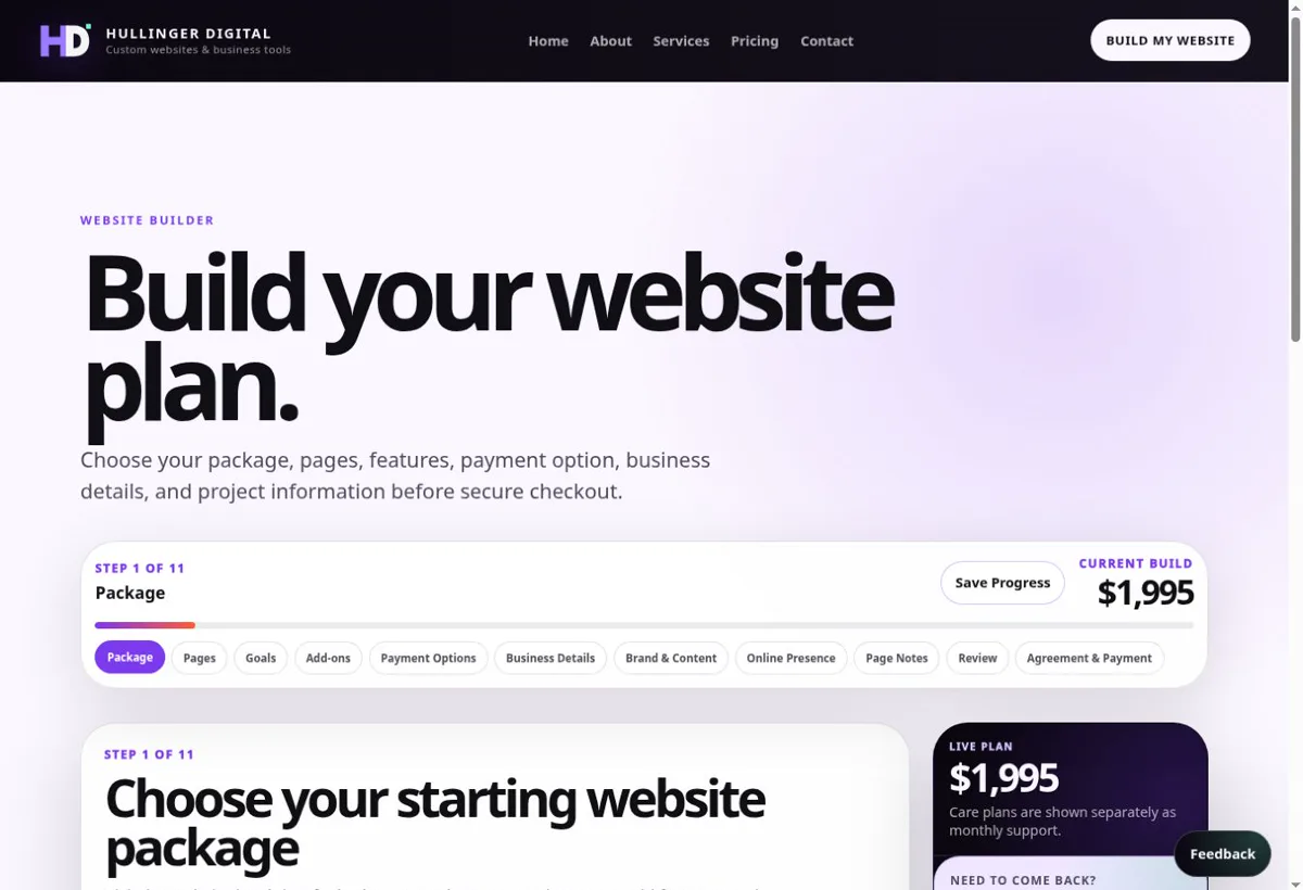 Hullinger Digital public project Builder website page
