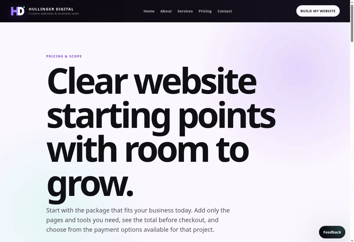 Hullinger Digital public pricing website page