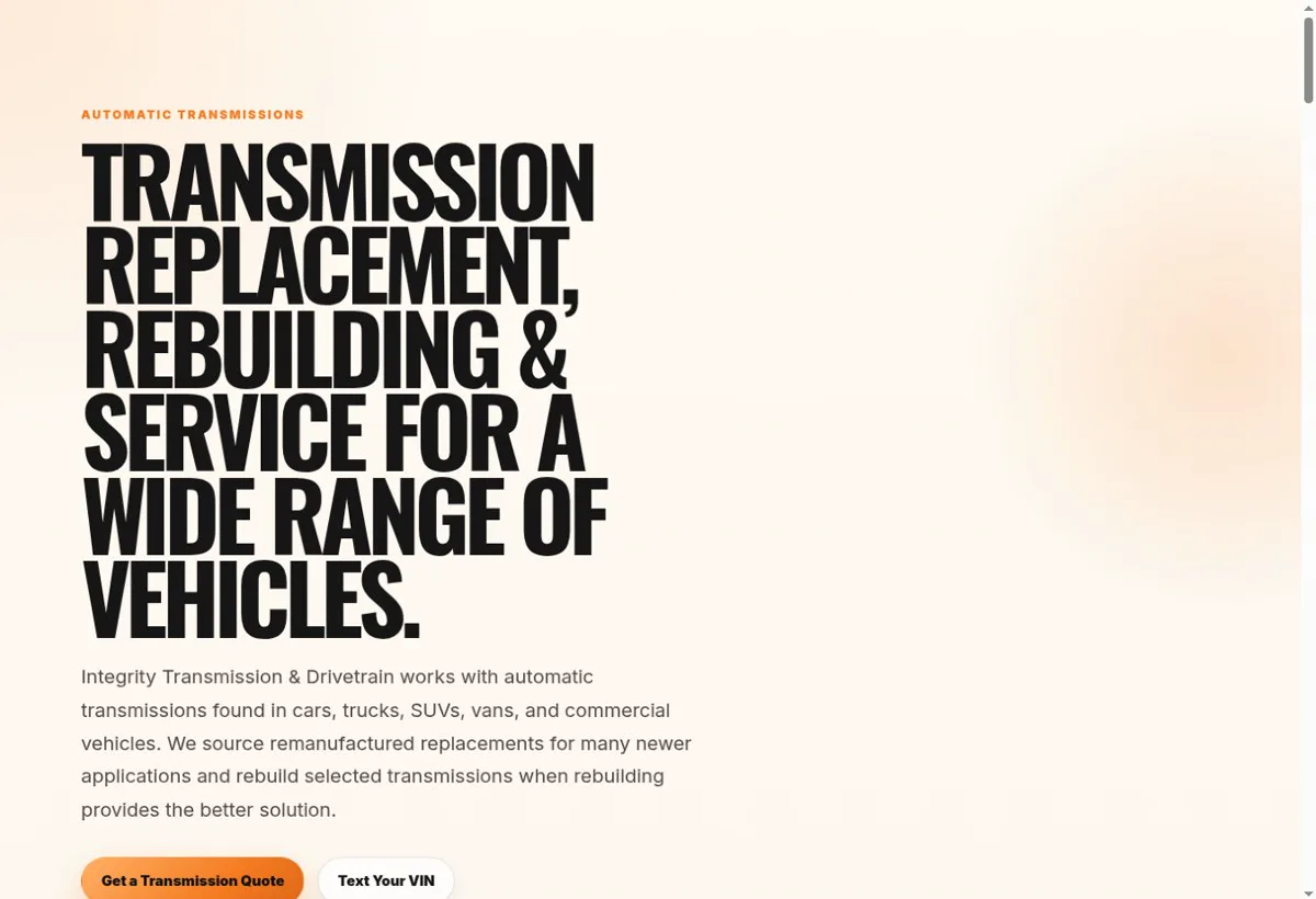 Integrity Transmission and Drivetrain transmission library website page