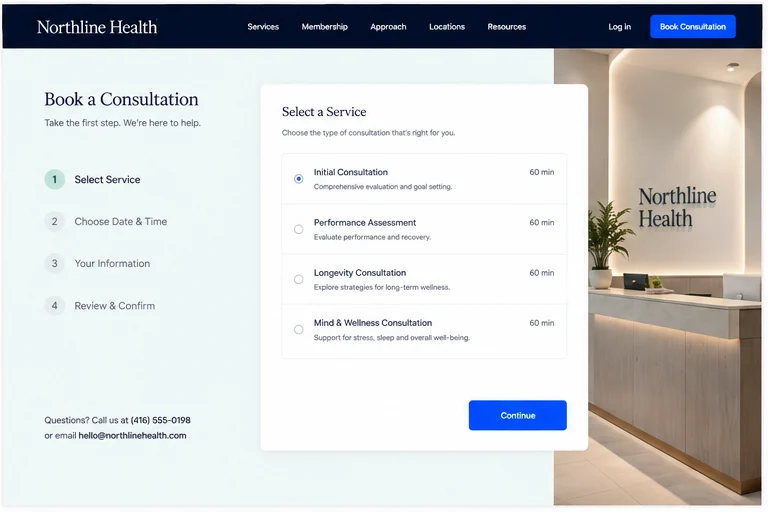 Northline Health consultation booking website concept