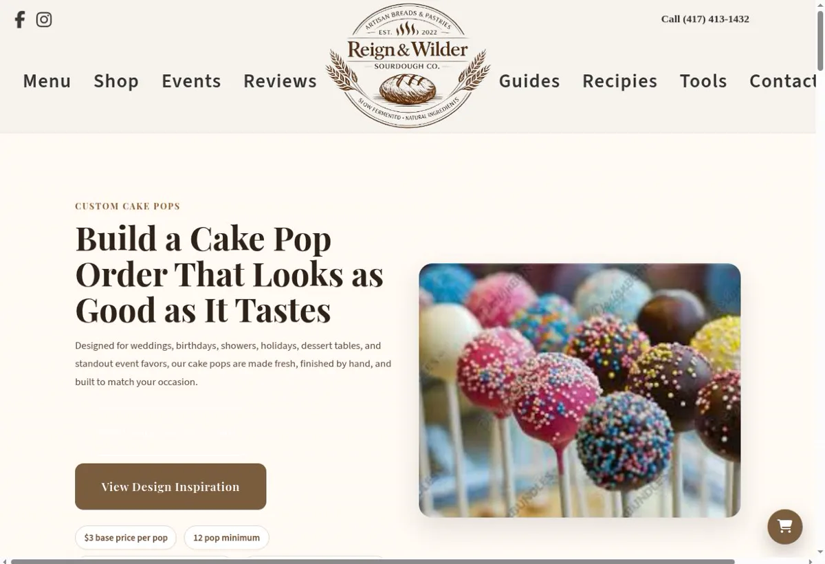 Reign and Wilder cake pop builder website page
