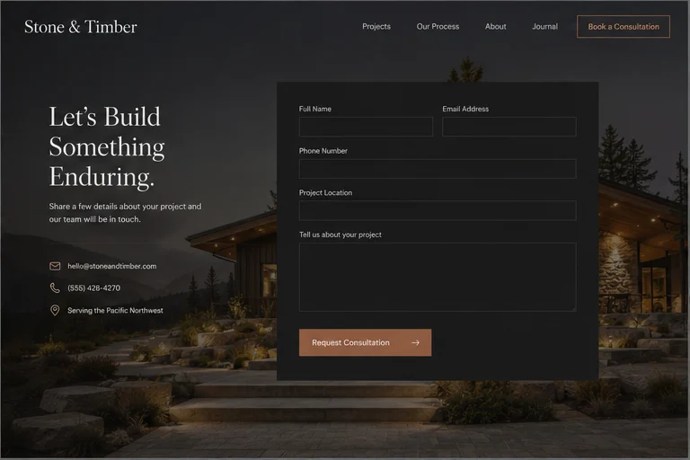 Stone and Timber consultation website concept